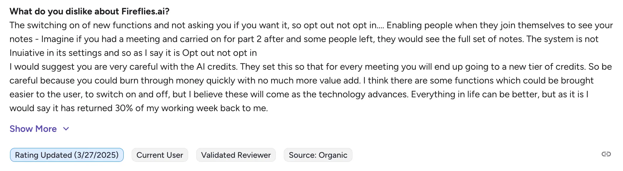 Fireflies user's comment