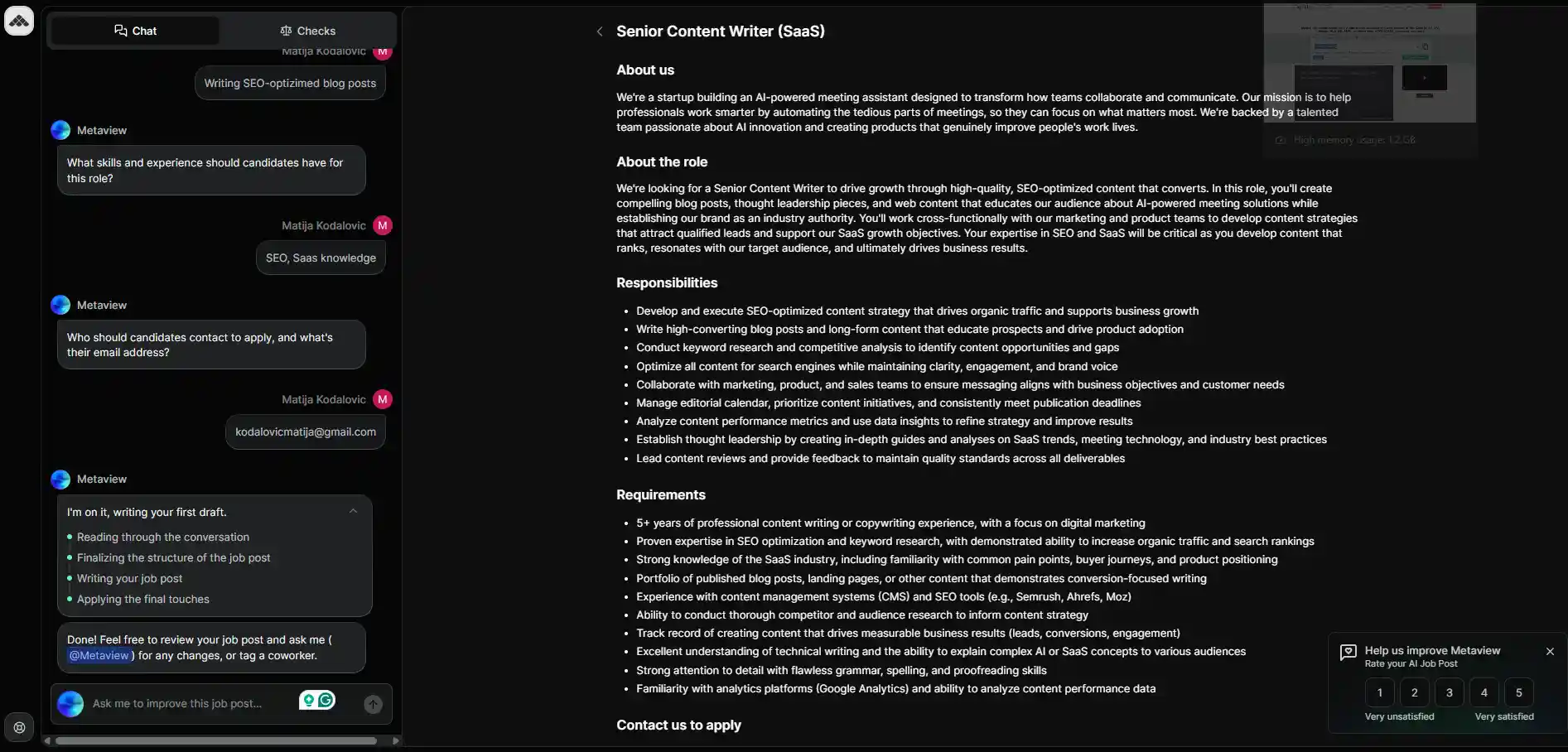 How to create a job post in Metaview
