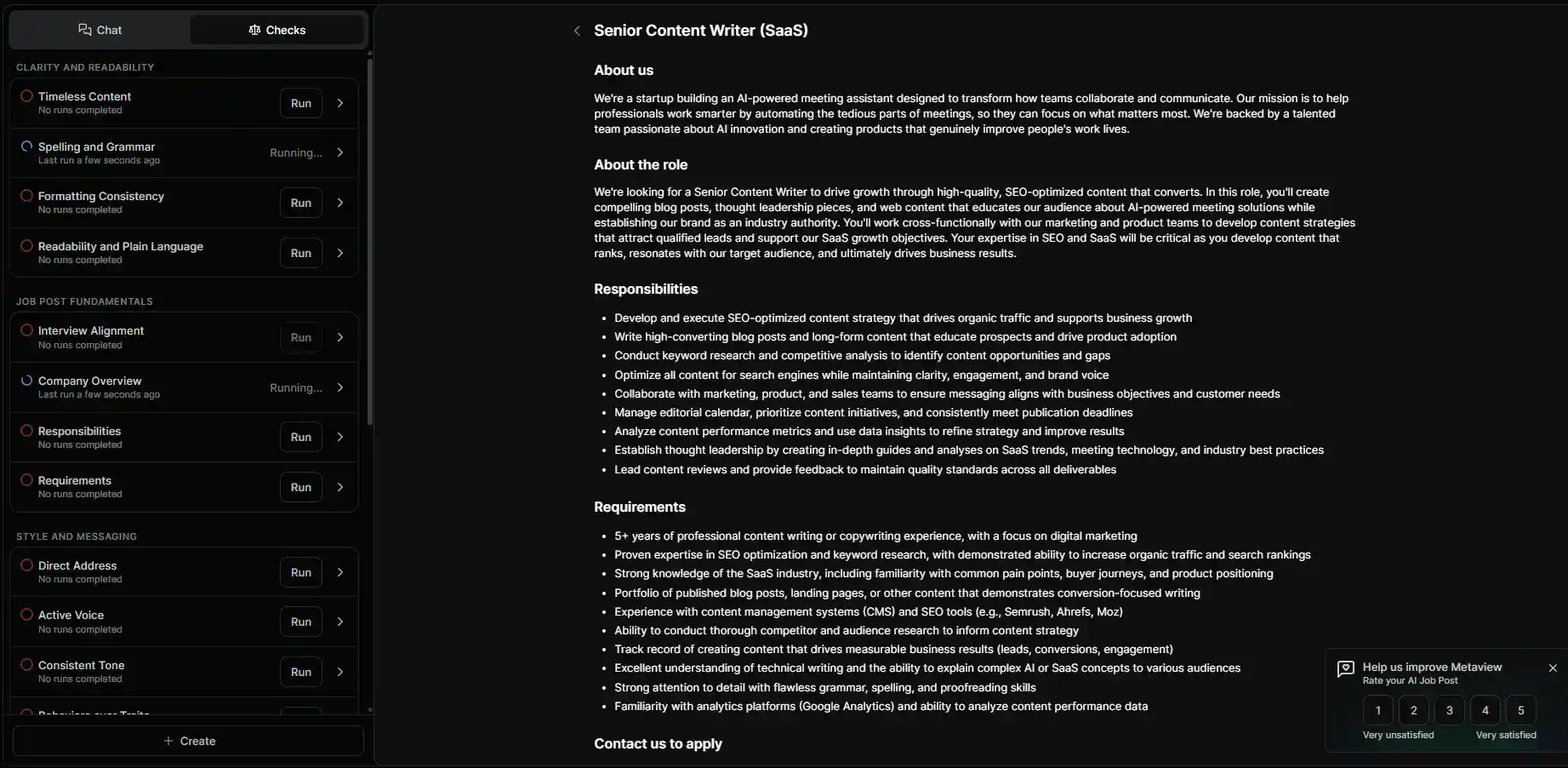 How to improve a job posting in Metaview