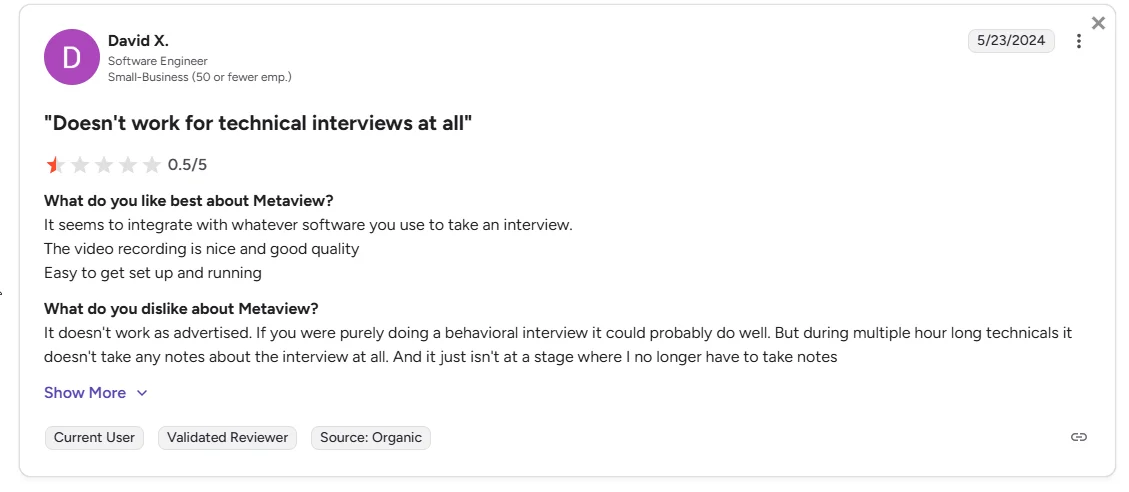 longer technical interviews in Metaview