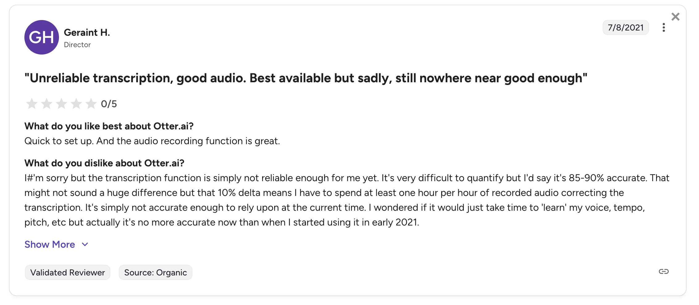 Otter transcription accuracy