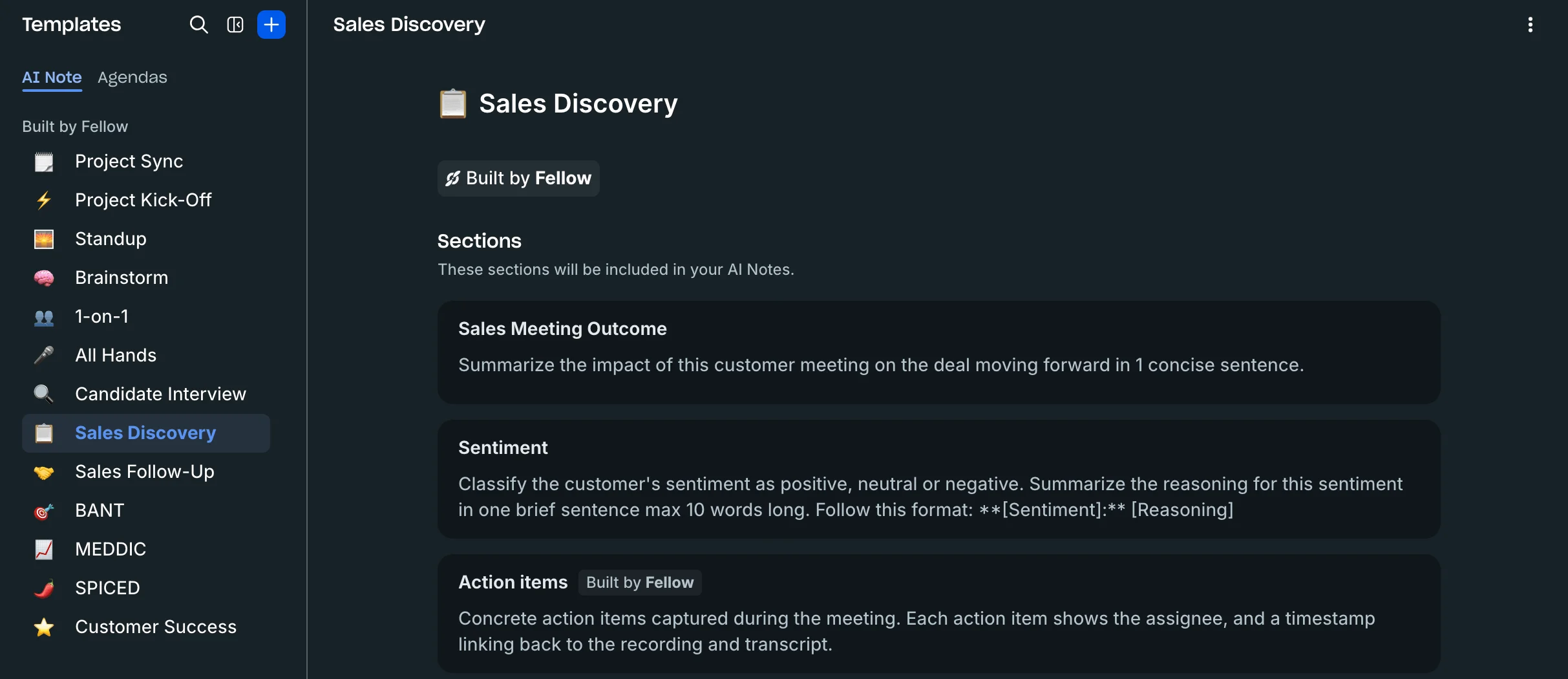 Fellow note-taking templates