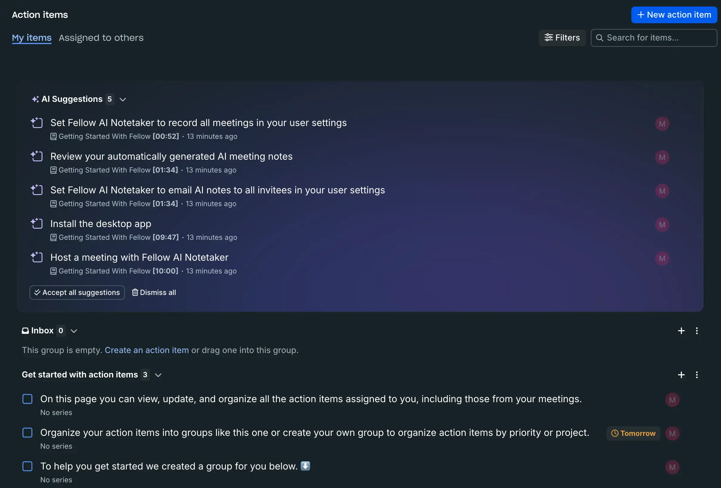 How to add an action item to Fellow meeting notes