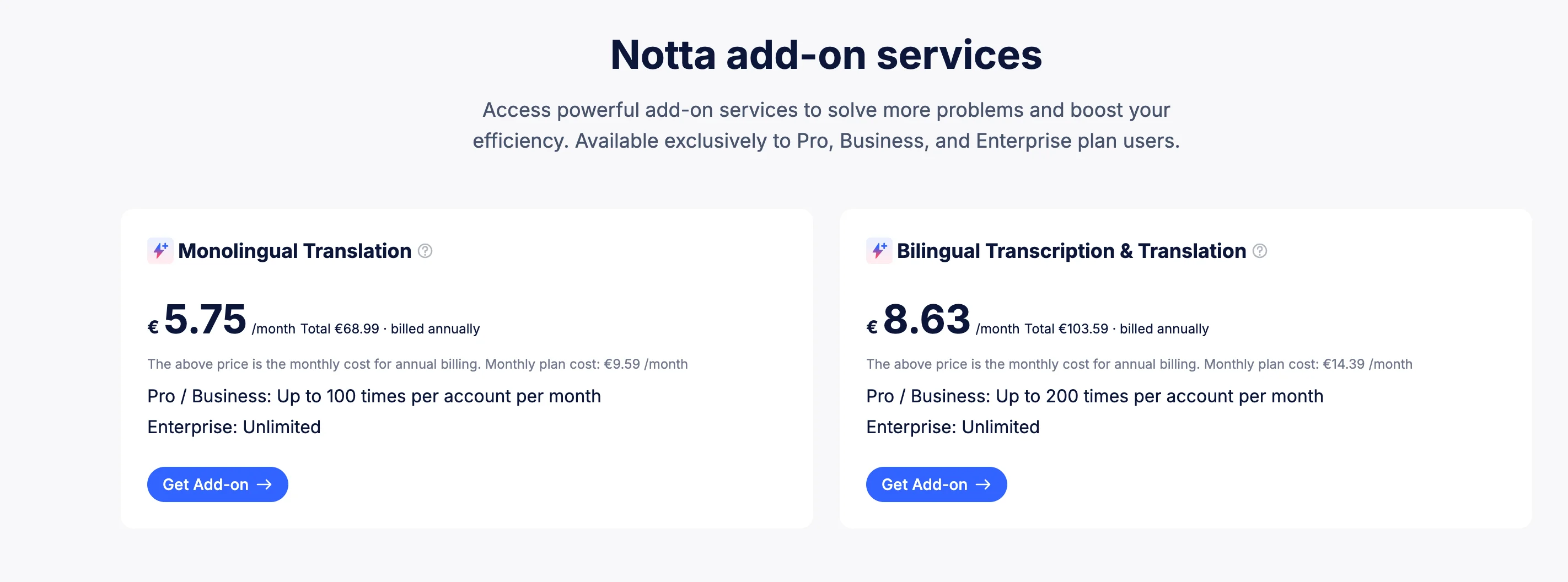Notta language support
