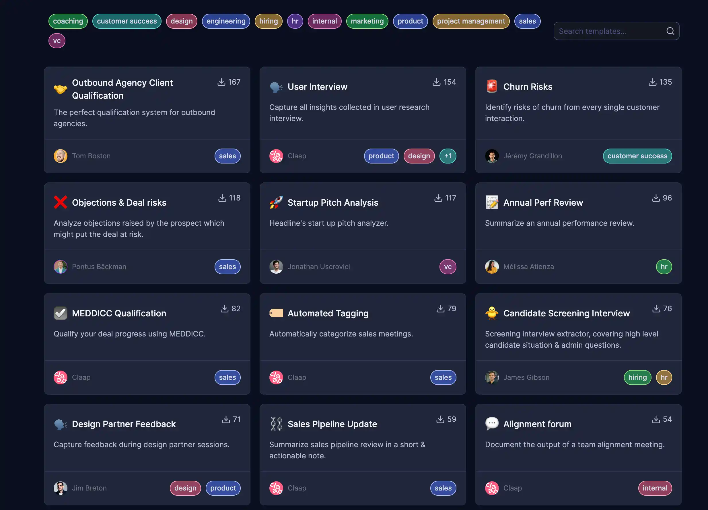 Claap meeting notes templates