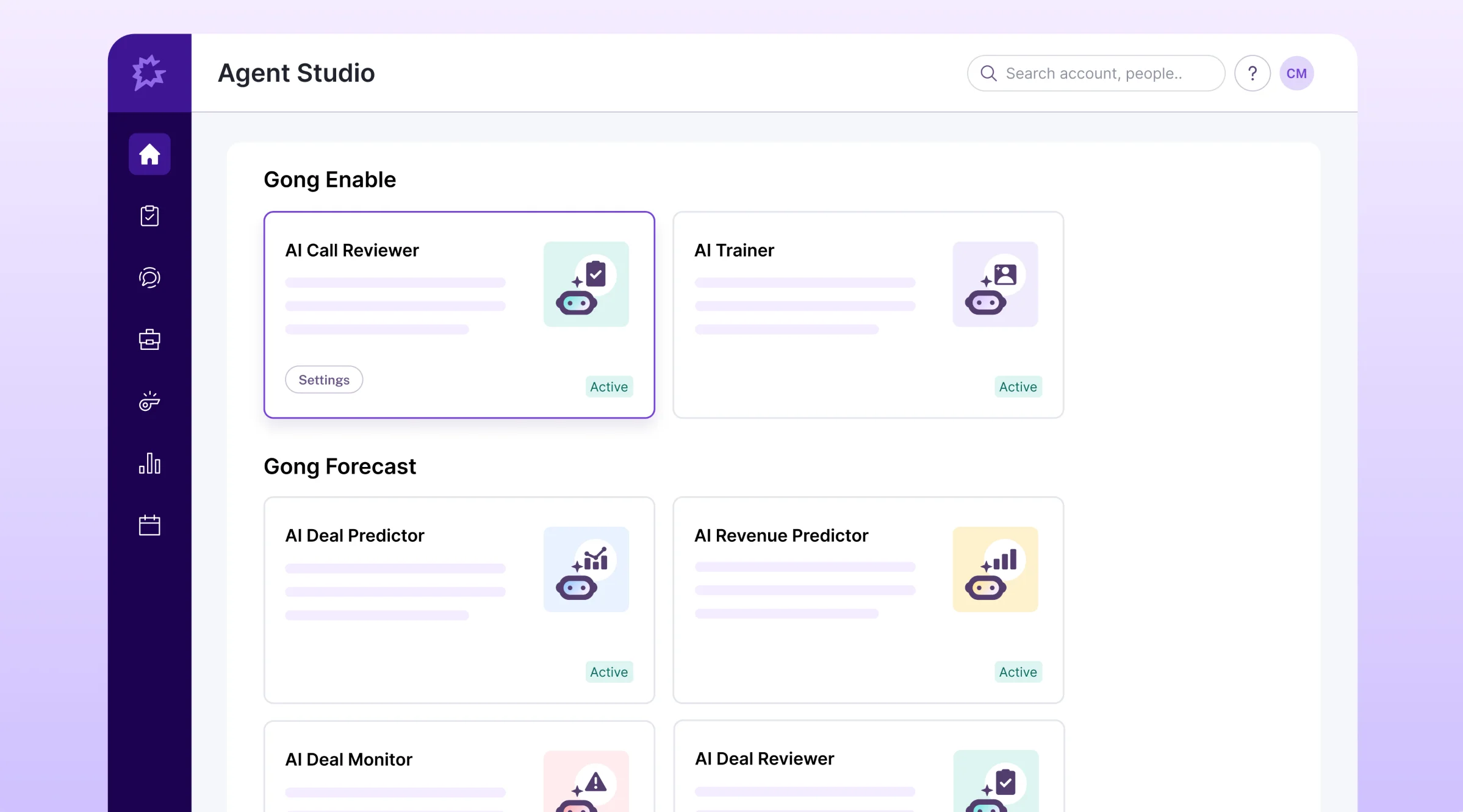 What AI agents are available in Gong