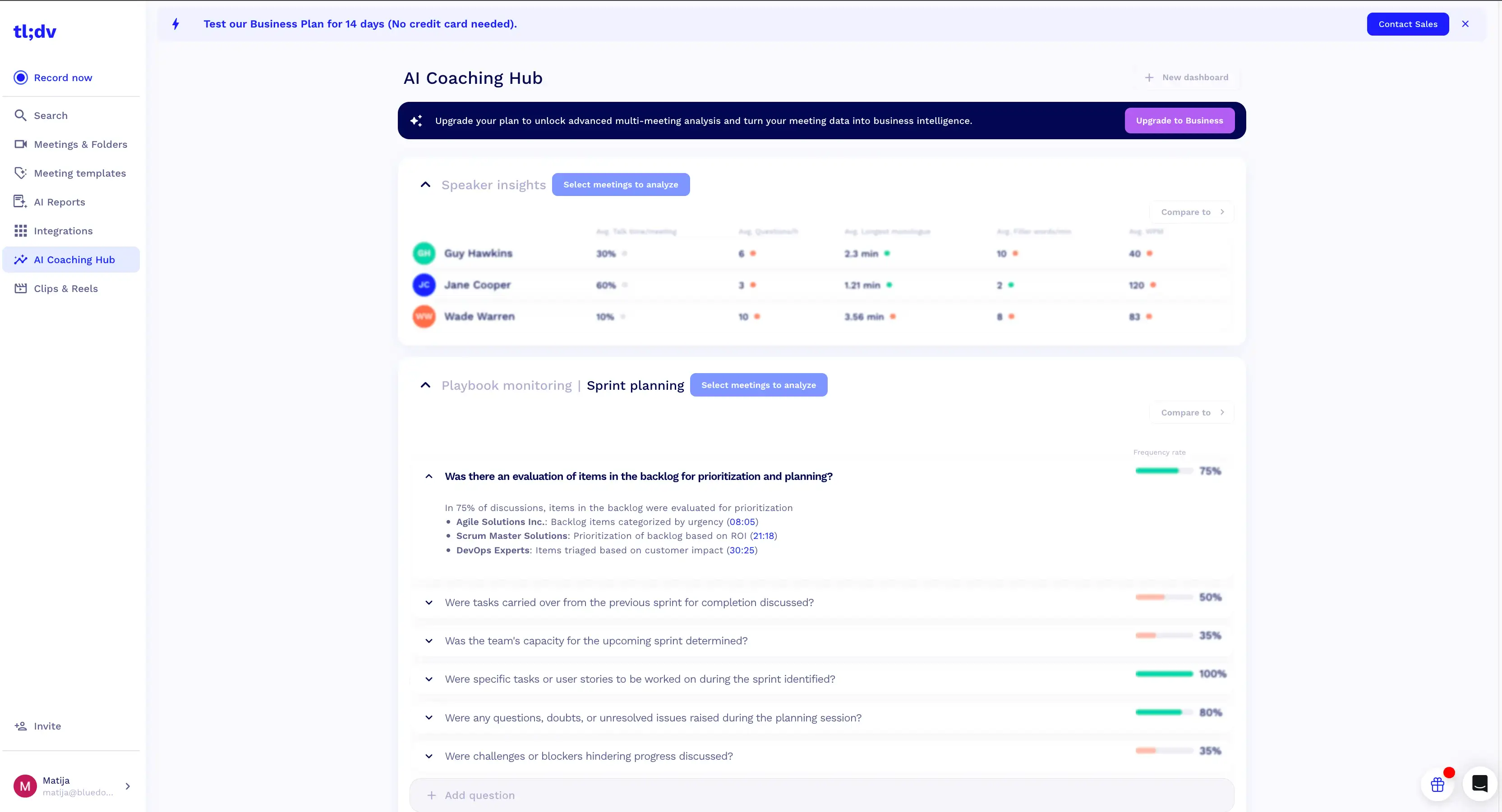 AI Coaching Hub in tl;dv