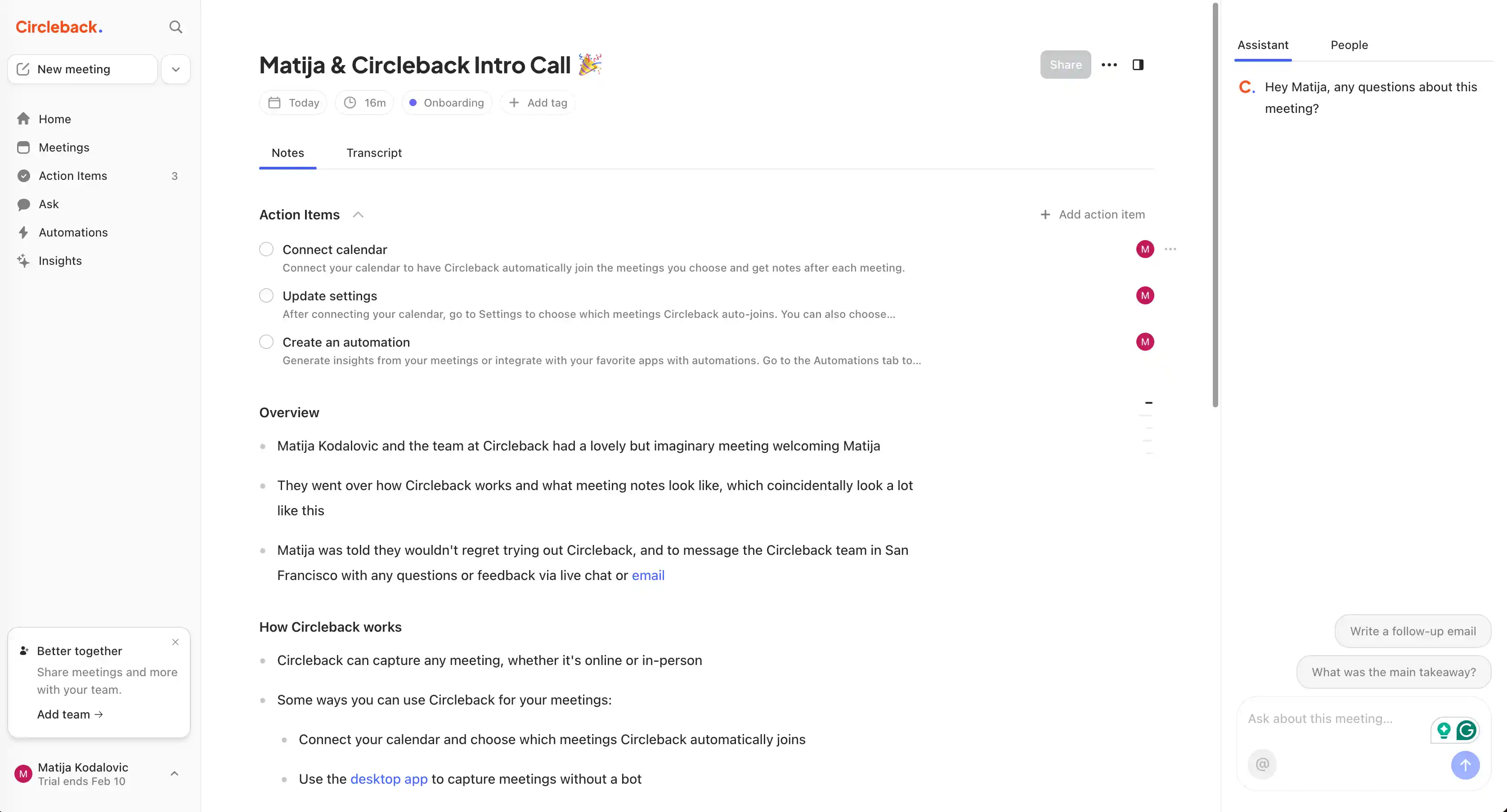 How to use Circleback