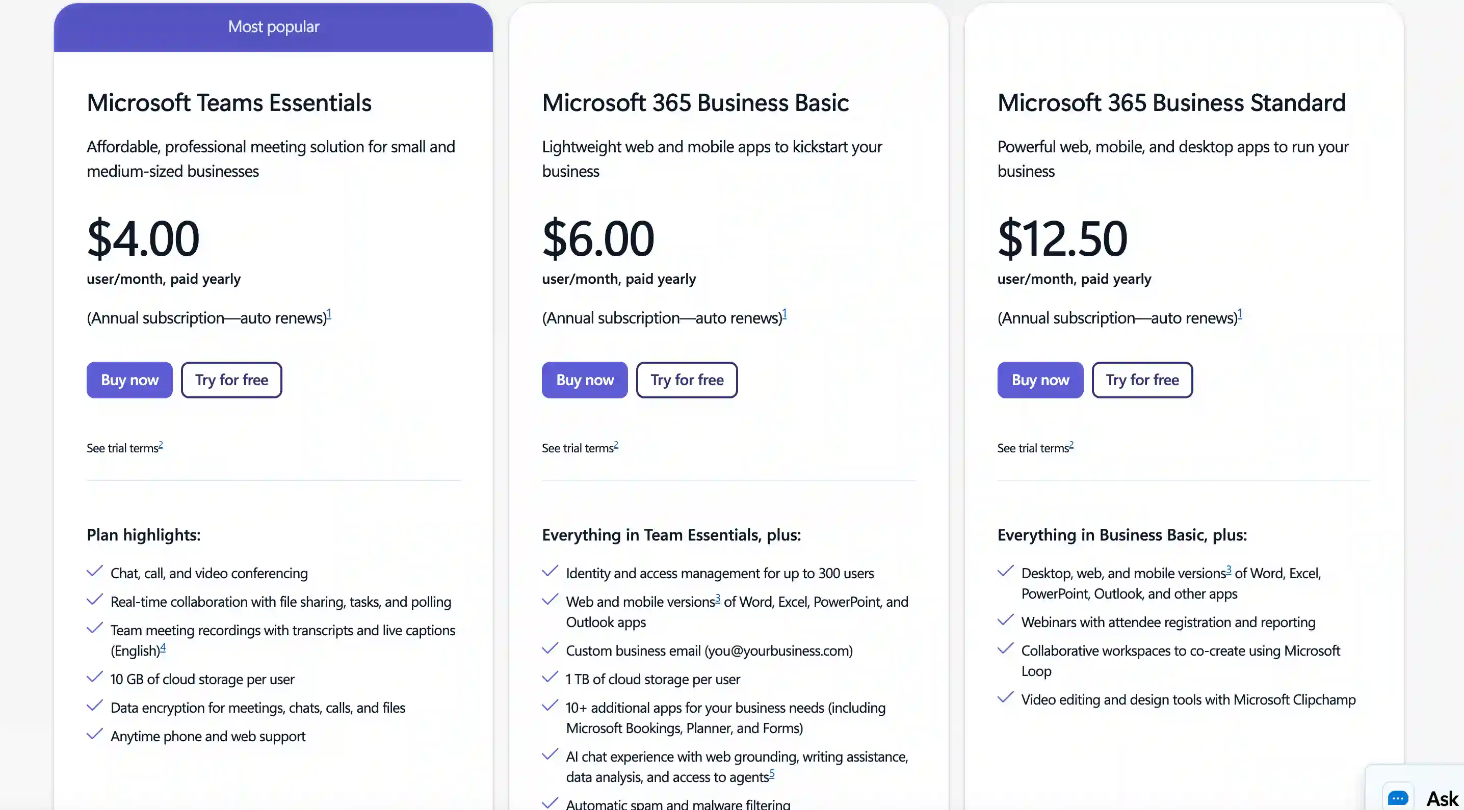 Microsoft Teams pricing