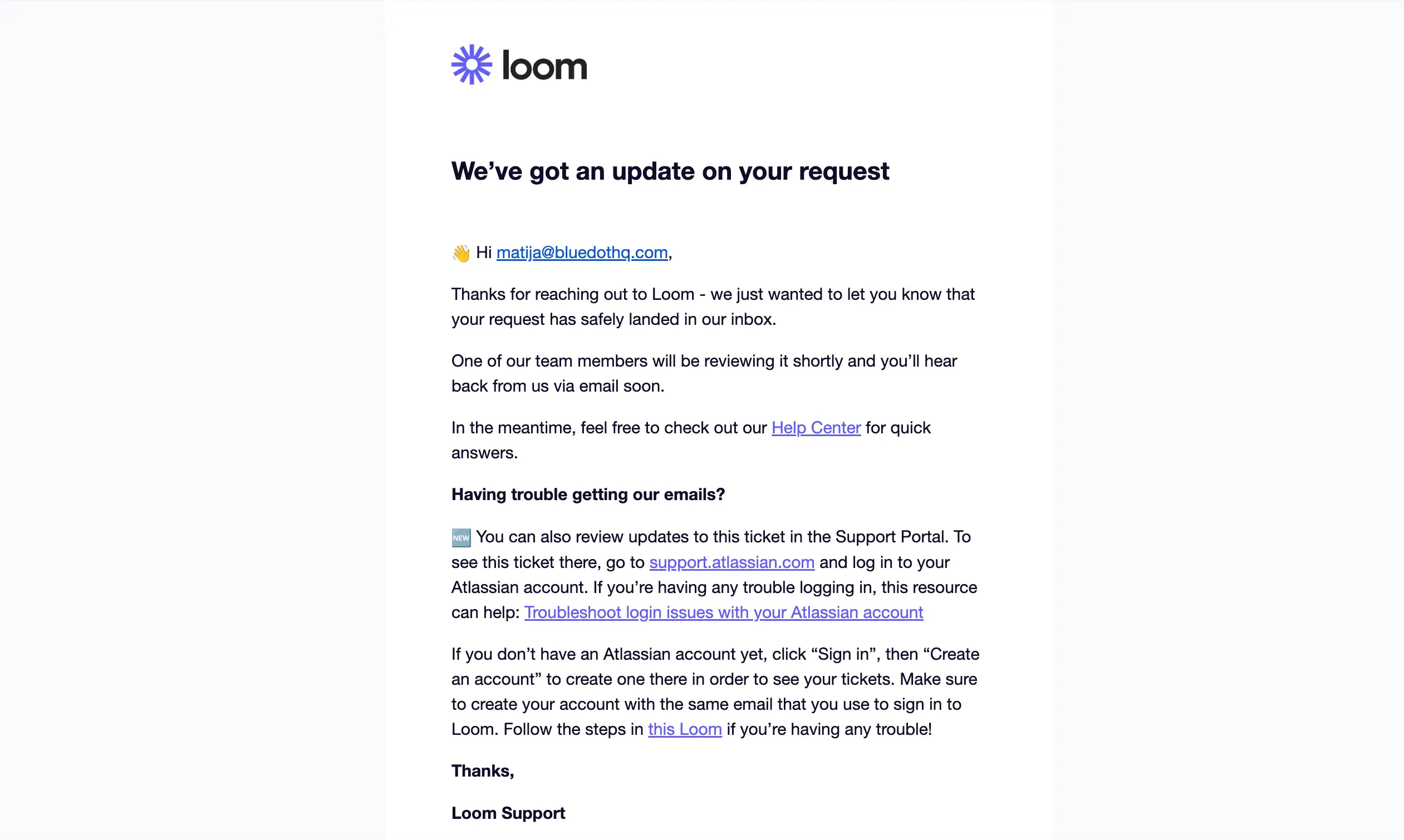 customer support in Loom