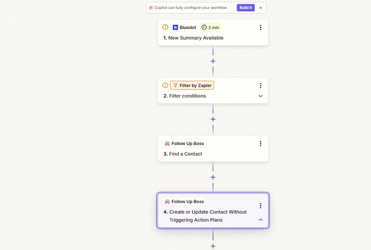 how to automate note sharing between Bluedot and Follow Up Boss