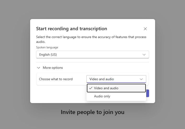 Microsoft Teams recording settings