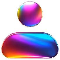 Abstract colorful icon resembling a person with a round head and rounded rectangular body.