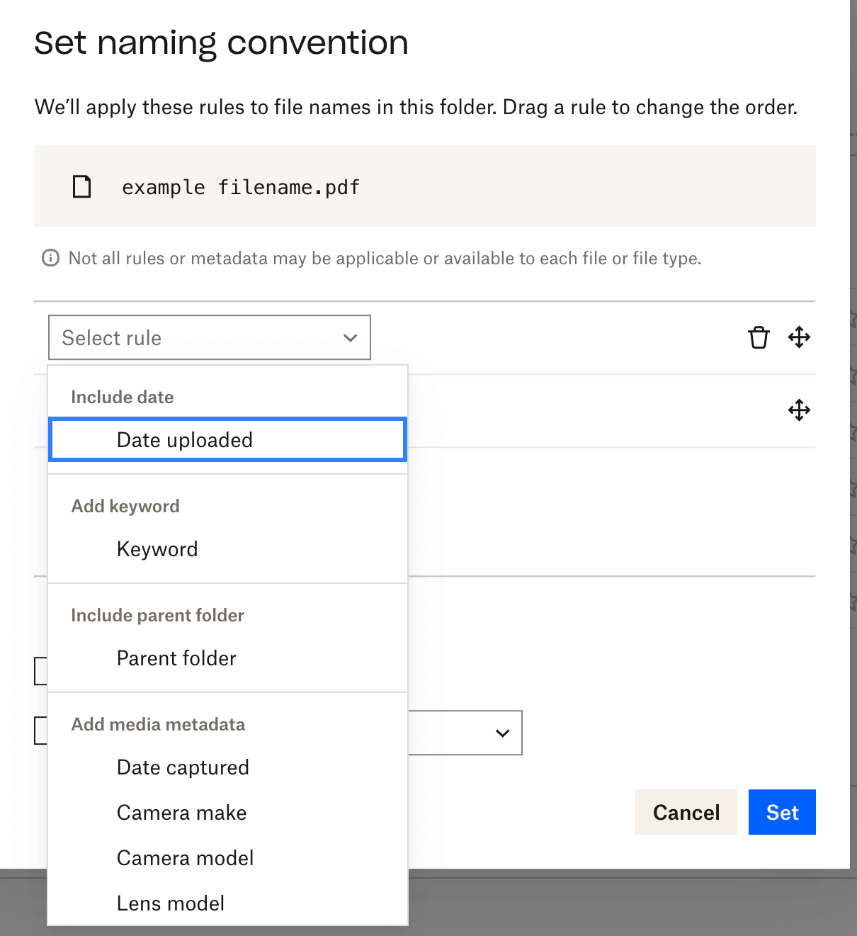 Set naming convention in Dropbox