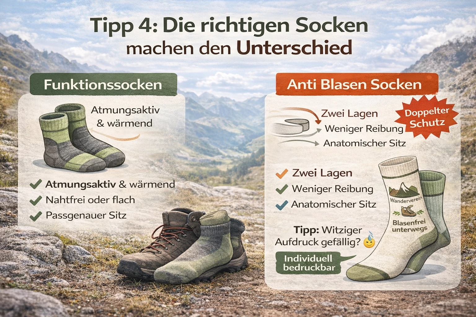Infografik Socken gegen Blasen