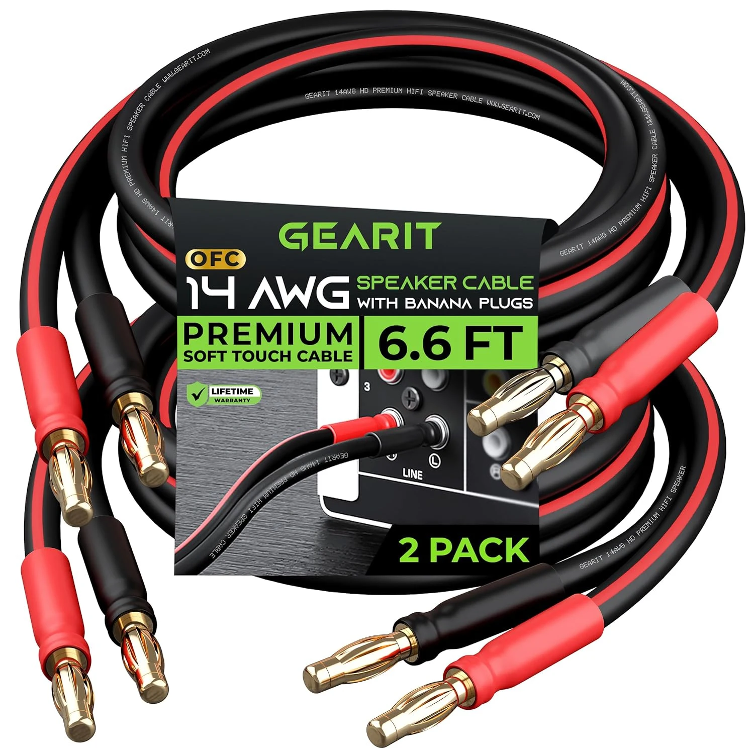 GearIT 14 AWG Speaker Cable Wire with Banana Plugs