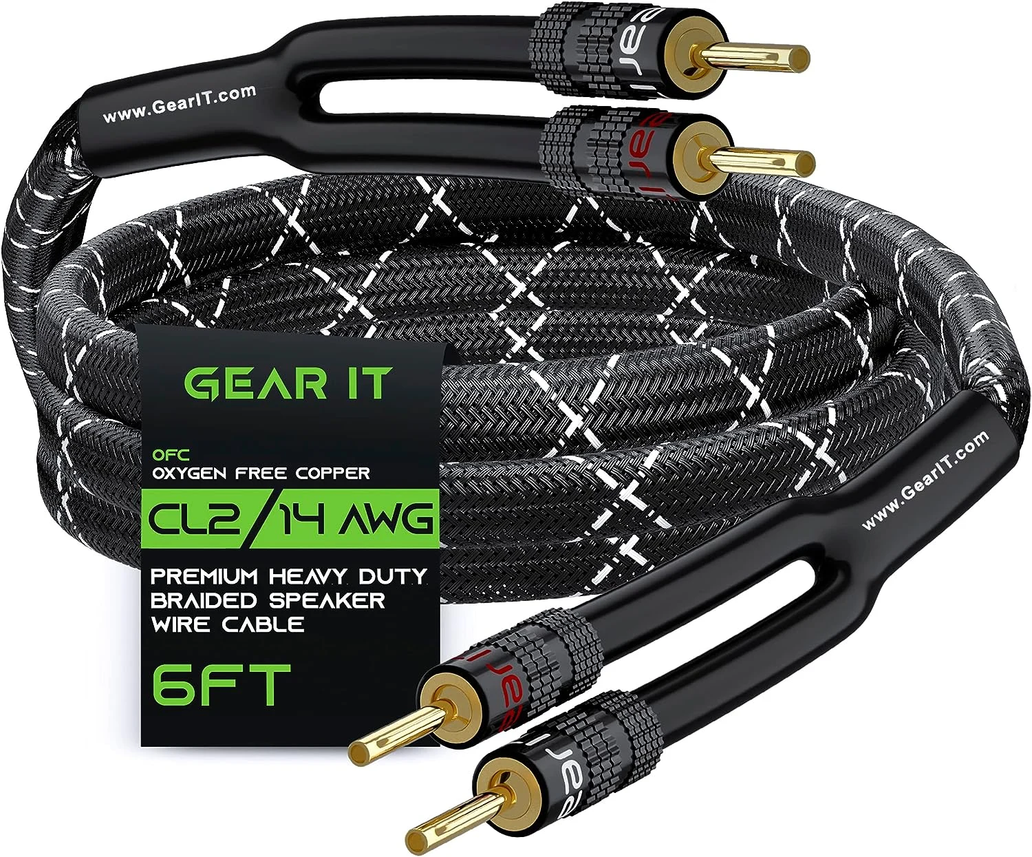 GearIT 14AWG Premium Heavy Duty Braided Speaker Wire Cable (6 Feet)