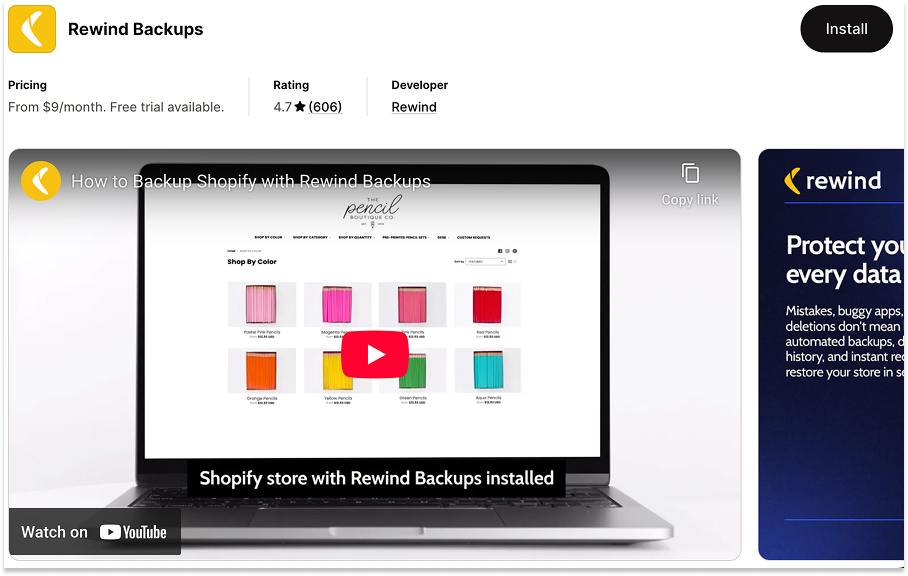 Shopify App Store - Rewind B