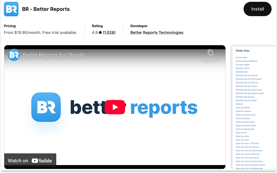 BR - Better Reports Shopify App Store