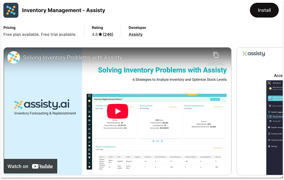Shopify App Store - Inventory Management - Assisty