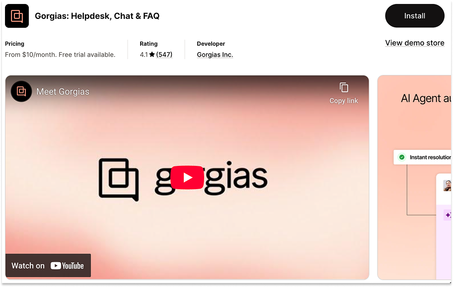 Gorgias Shopify App Store