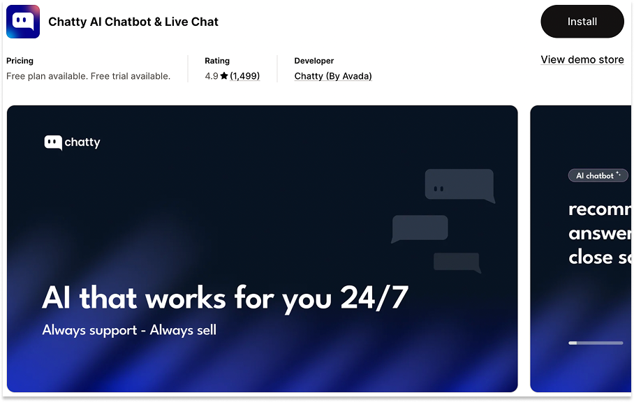 Shopify App - Chatty AI Chatbot & Live Chat