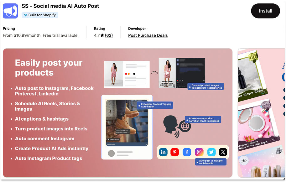Shopify App: SS - Social Media AI Auto Post