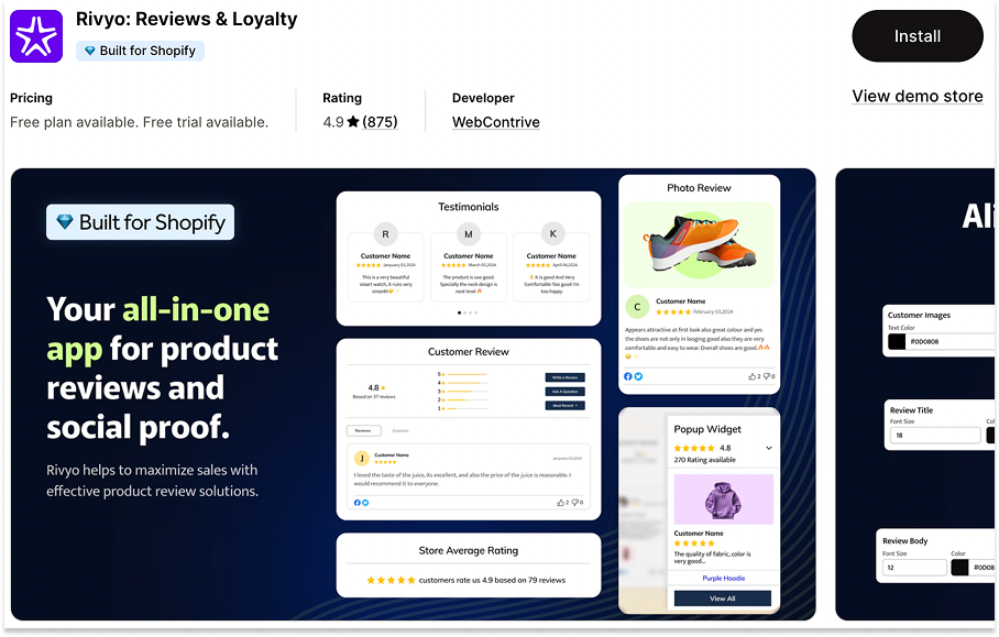 Rivyo: Reviews & Loyalty Shopify App Store