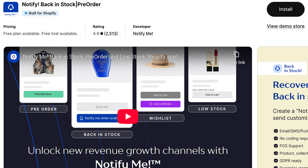 Shopify App - Notify! Back in Stock|PreOrder