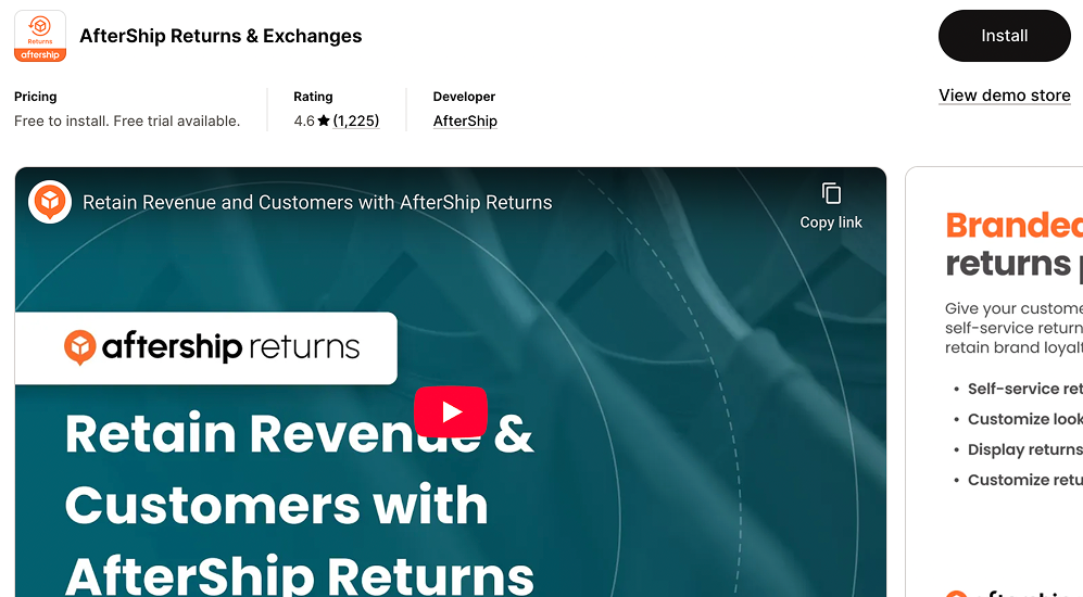 Shopify App Store - Aftership Returns & Exchanges