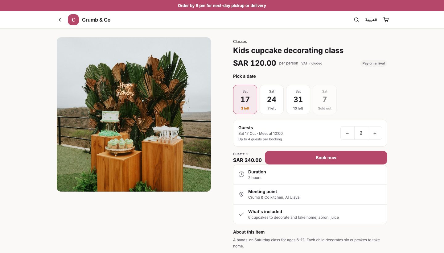 Class with dates, seats left and a sold-out date