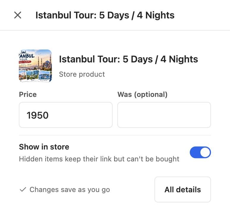 Quick edit of price and visibility in the owner app