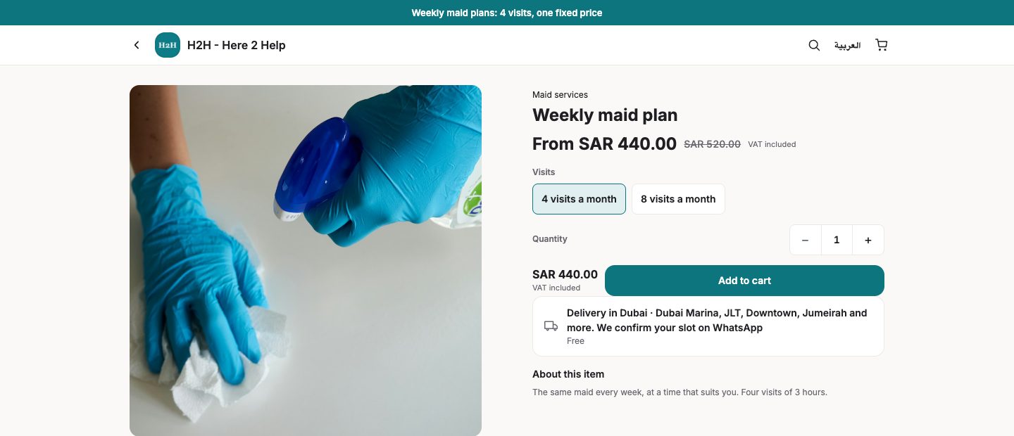 Weekly maid plan with visit options