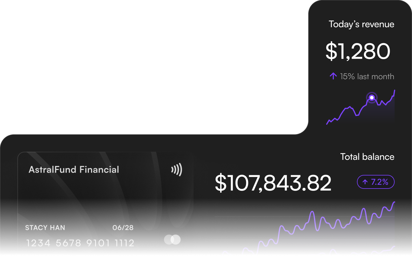 Image showcasing an intuitive bank account management interface with credit card details.