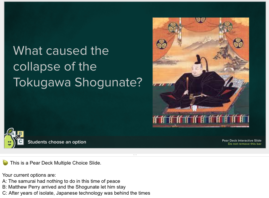 What caused the collapse of the Tokgawa Shogunate? Multiple choice example.