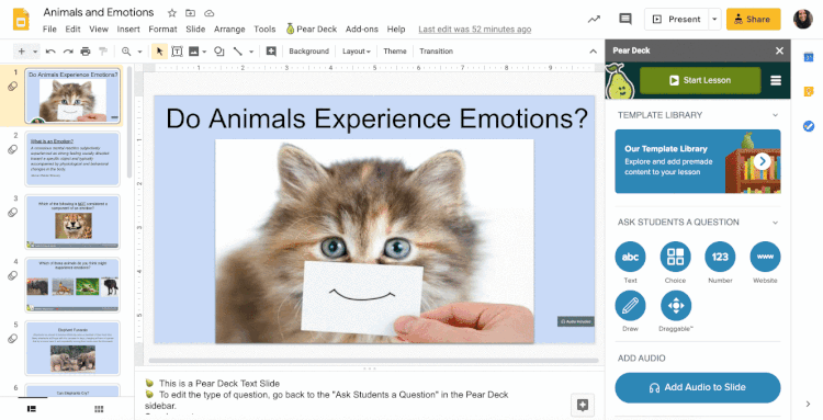 Google Slides using the Pear Deck extension to create a self-paced lesson 