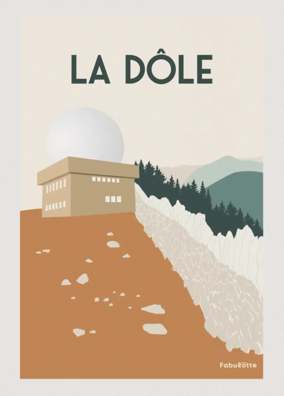 Affiche vectorielle moderne la Dôle - Monts Jura - beige portrait - Édition limitée par Fabulotte.