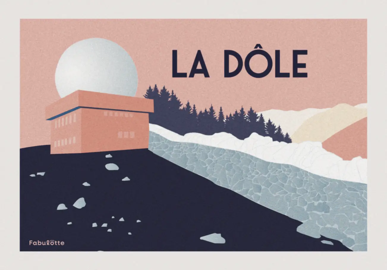 Affiche vectorielle moderne la Dôle - Monts Jura - rose paysage - Édition limitée par Fabulotte.