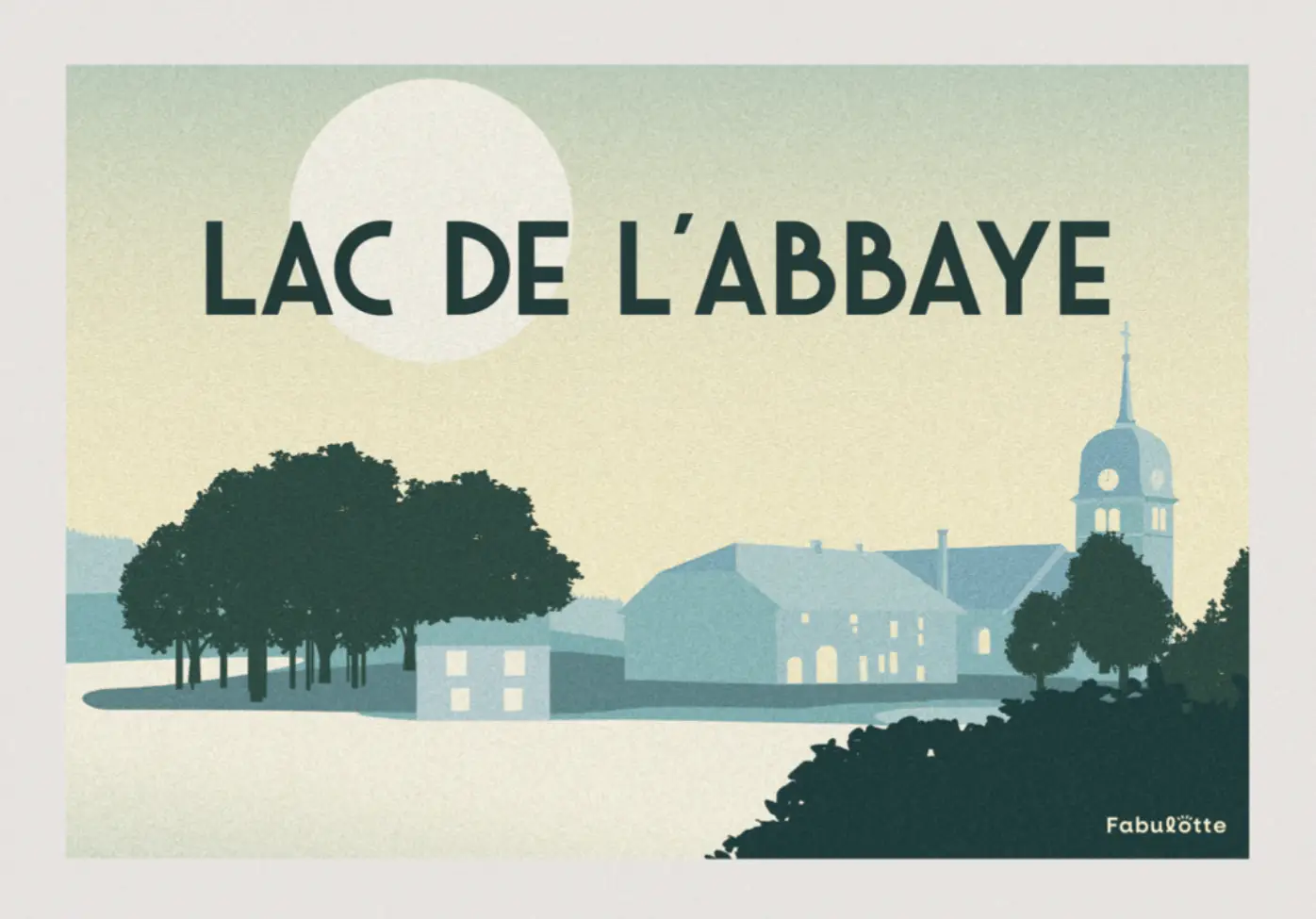 Affiche vectorielle moderne du Lac de L'abbaye - Monts Jura - vert en paysage - Édition limitée par Fabulotte.