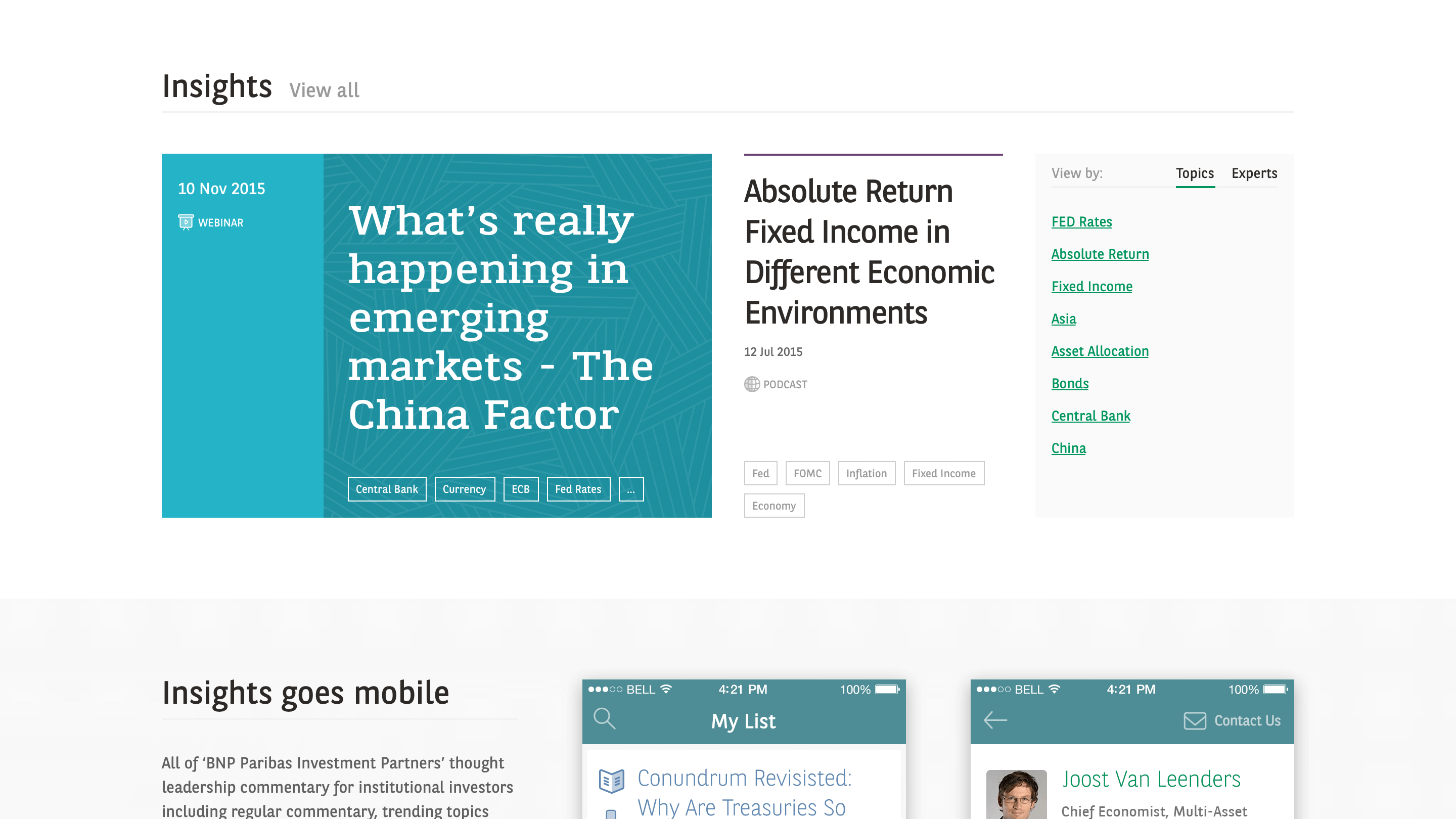 Homepage section highlighting featured investment articles