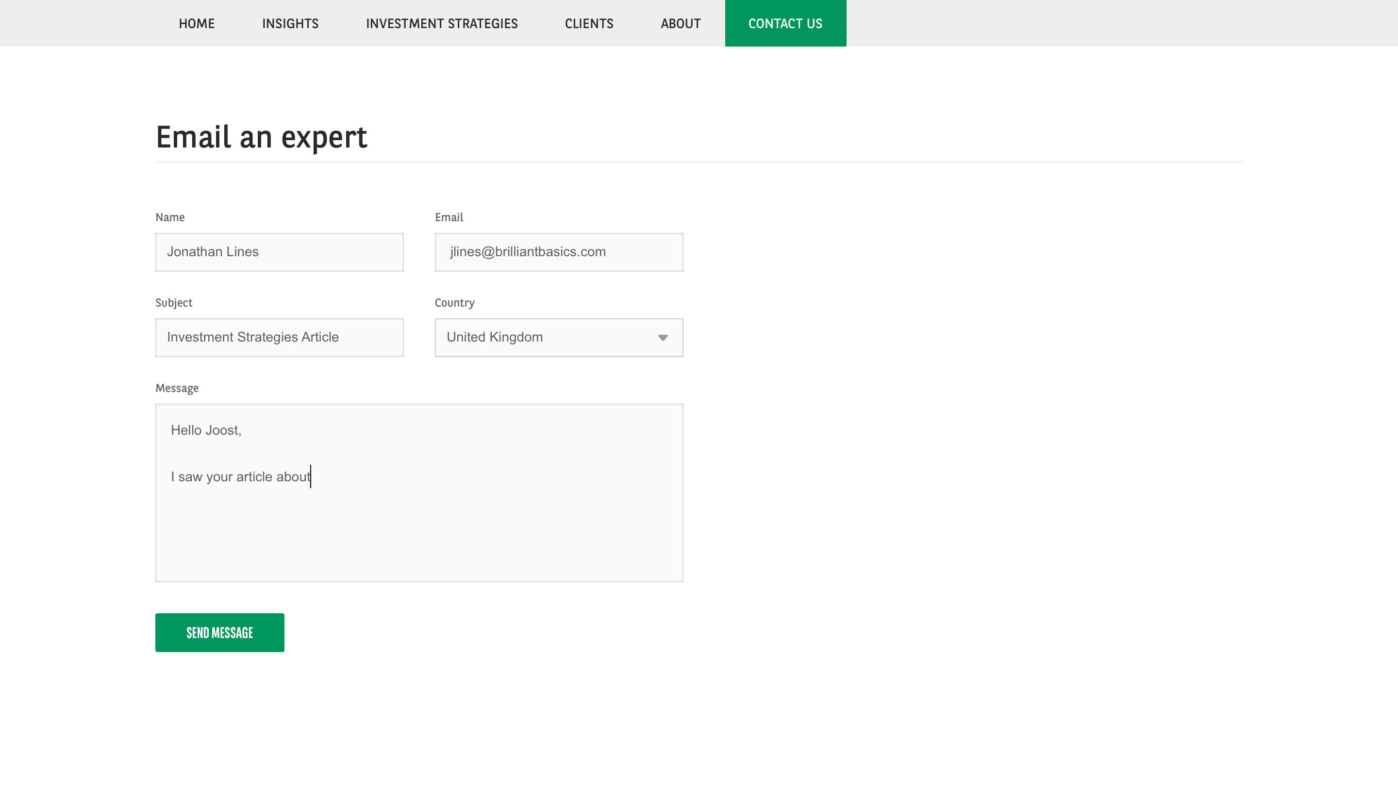 Contact page with enquiry form and organisation details