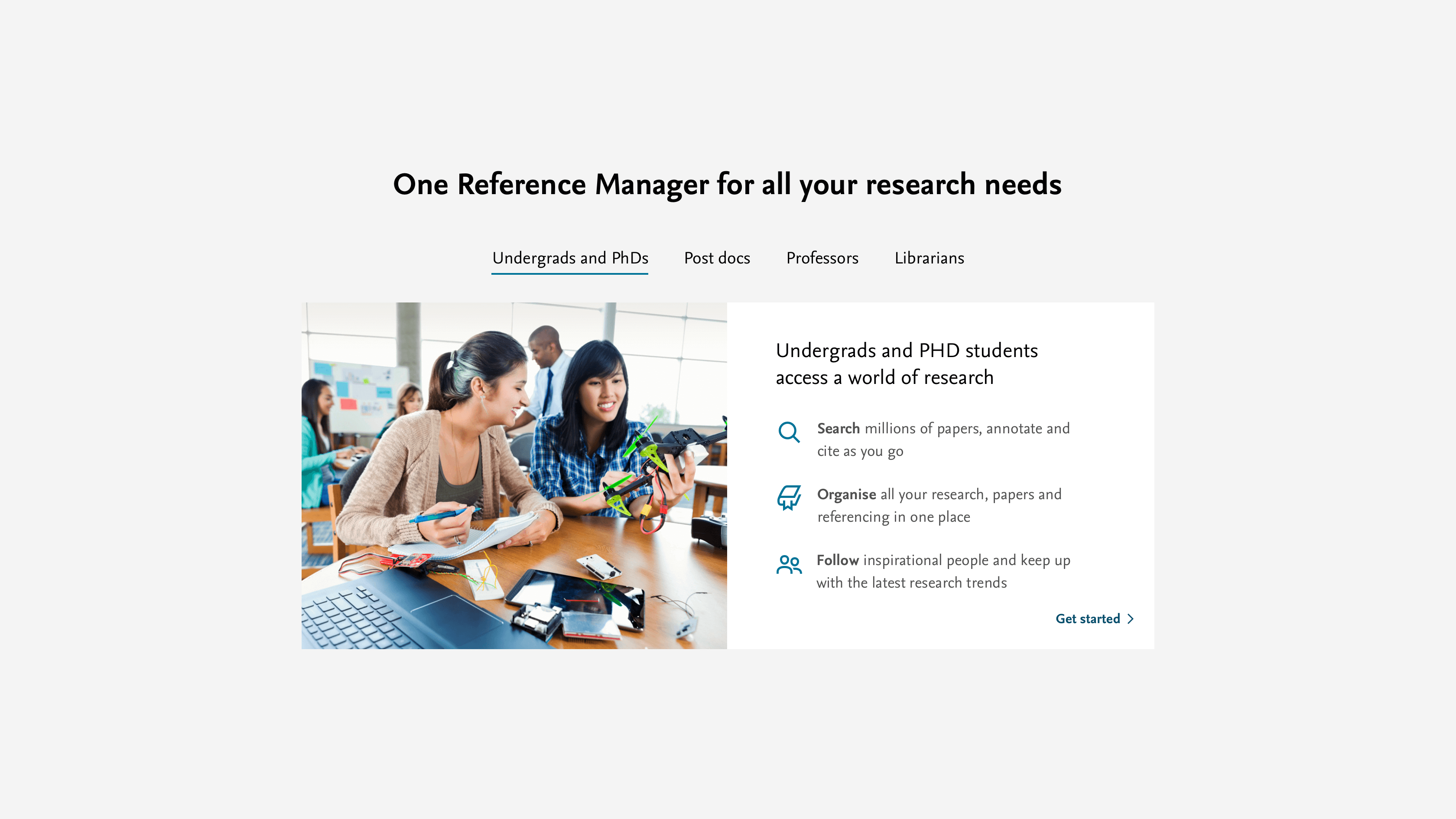 Reference Manager introduction screen highlighting core functions