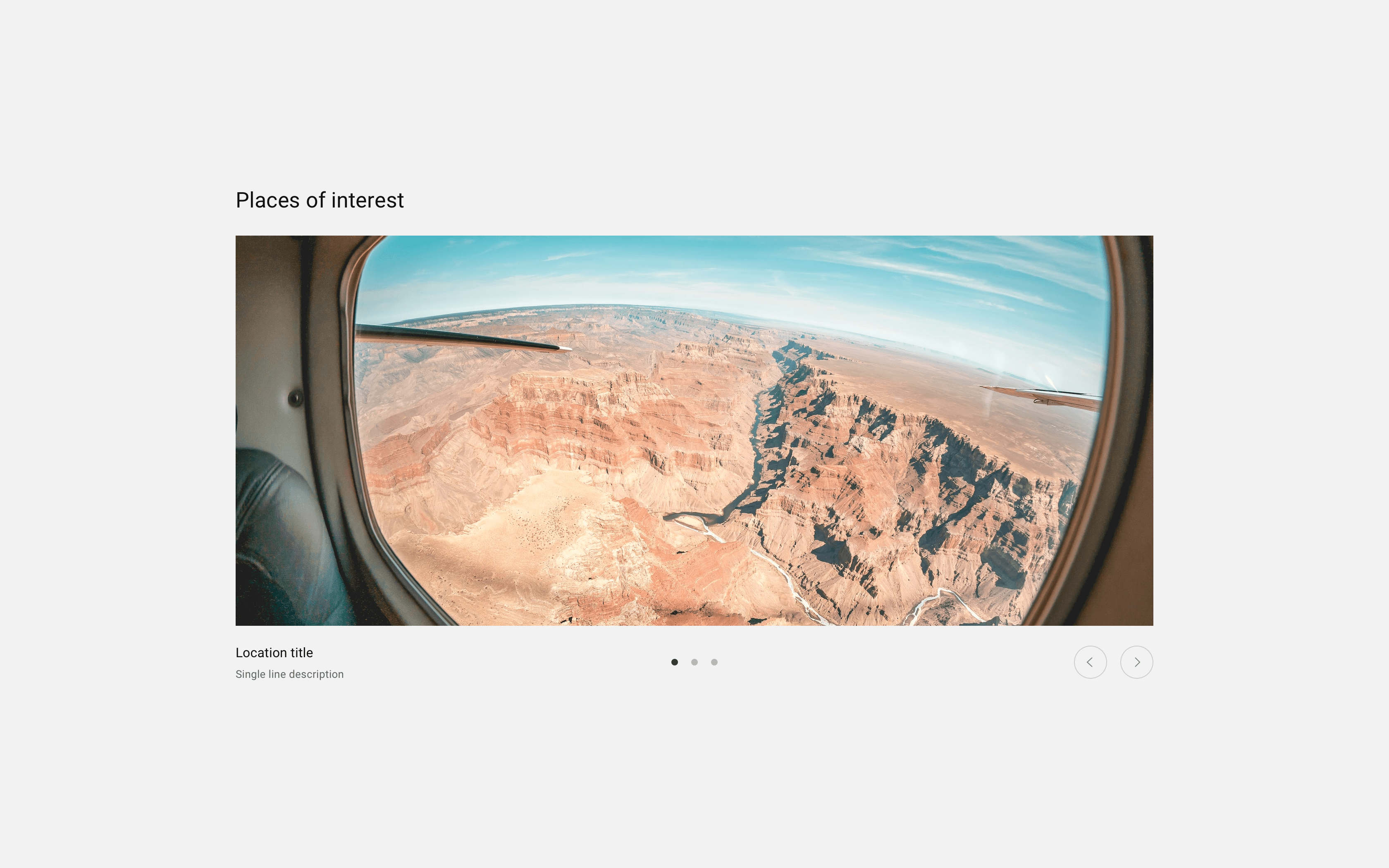 Full-width carousel displaying captions with grouped tertiary controls