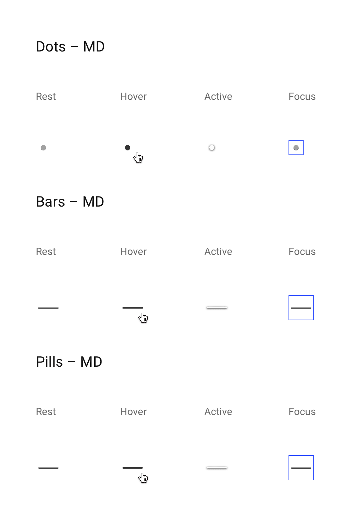 Light mode carousel showing pagination elements and supporting navigation controls