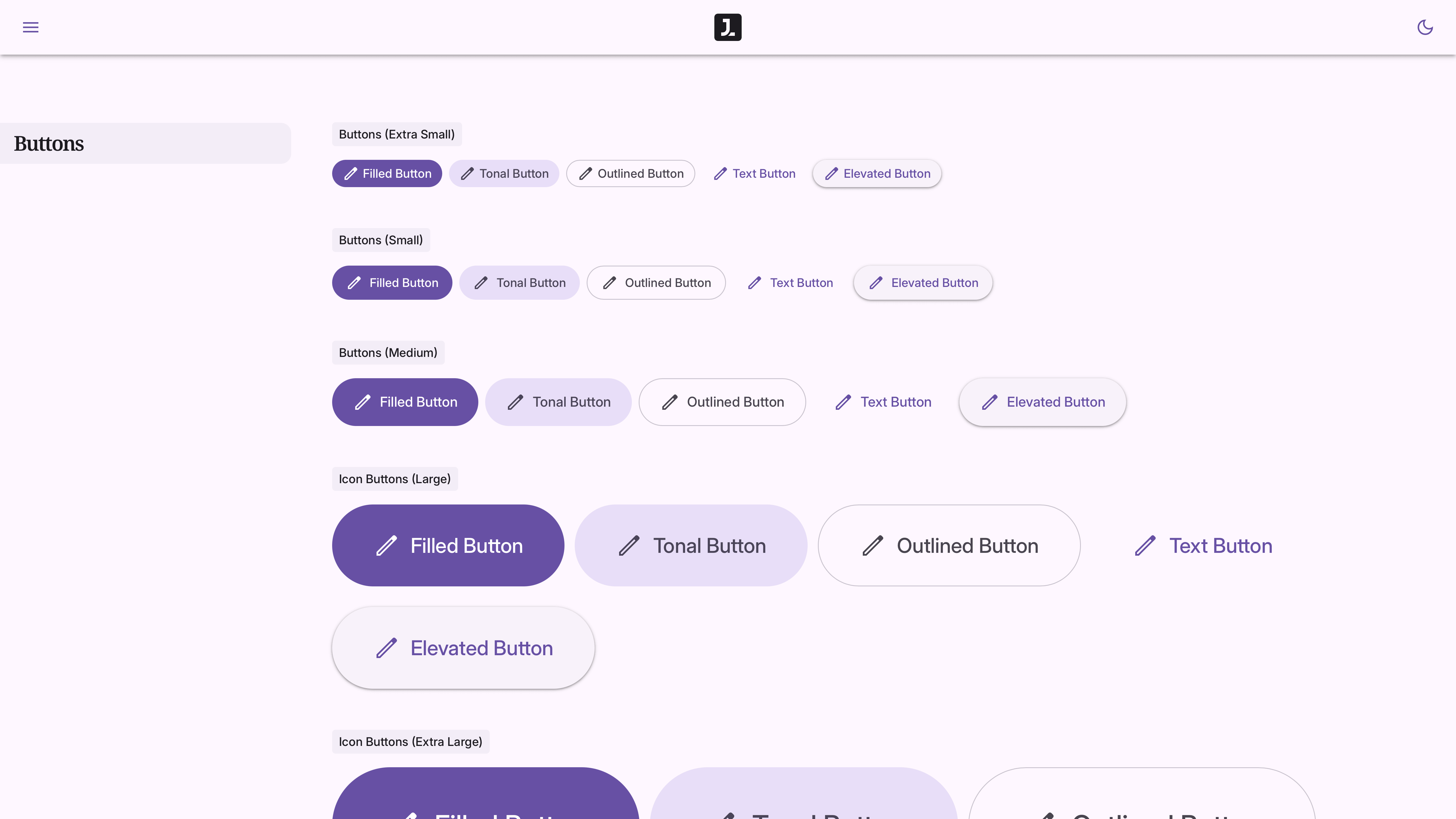 Light mode button styles showing reusable states, hierarchy and interaction variants