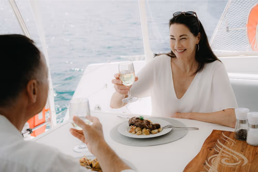 Couple dining in cockpit of Serenity