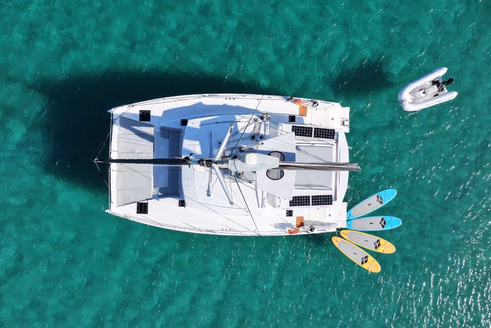Birdseye view of Serenity and paddleboards
