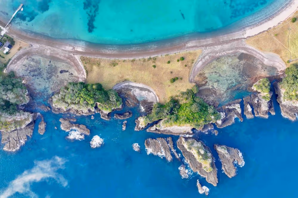 Motuarohia Island Twin Lagoons birdseye view