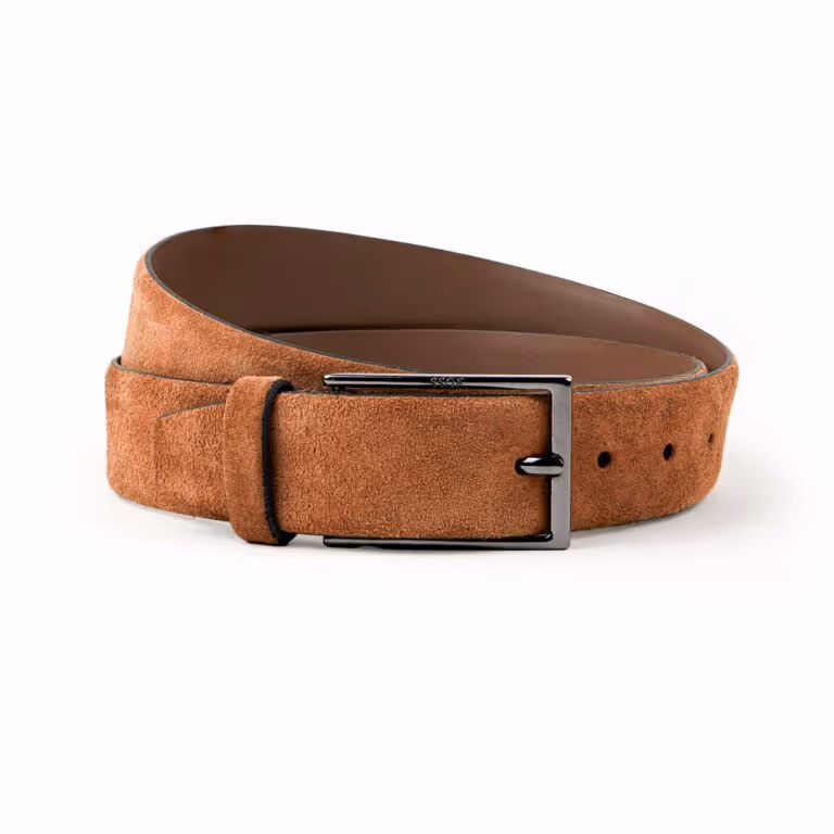 product photography of a brown belt on white