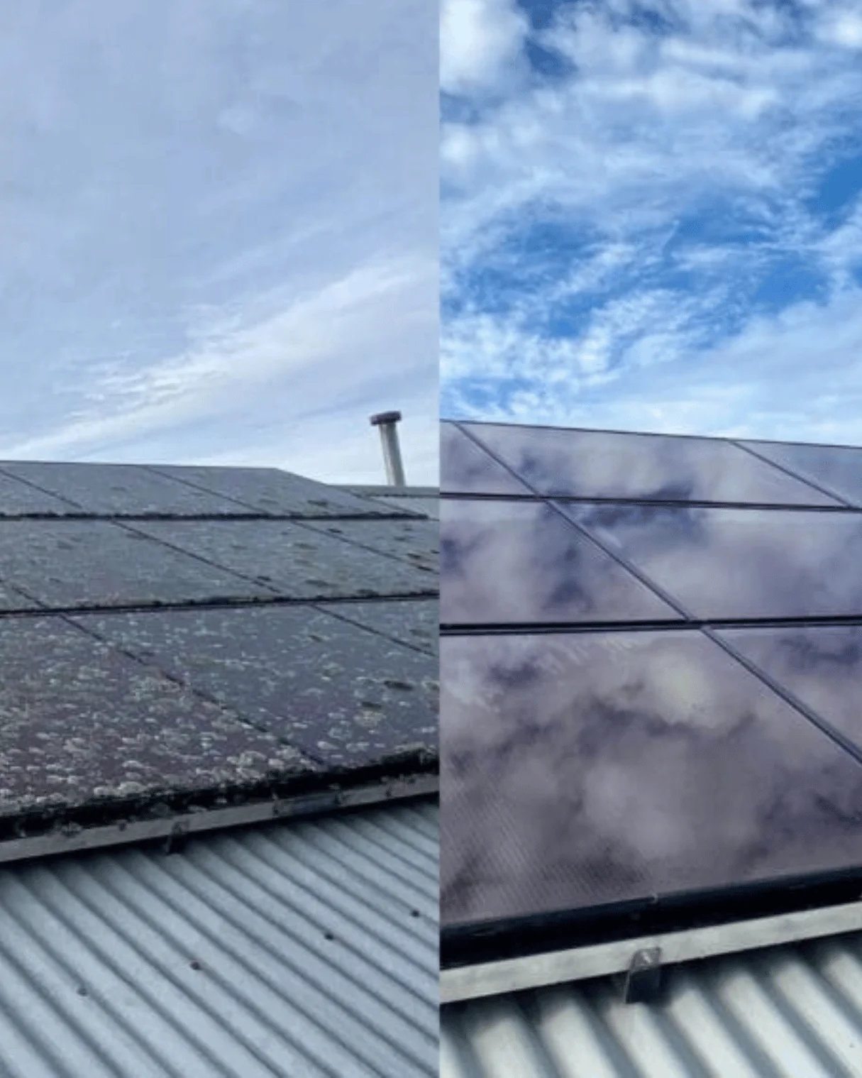Solar panels on a Colorbond roof, before and after